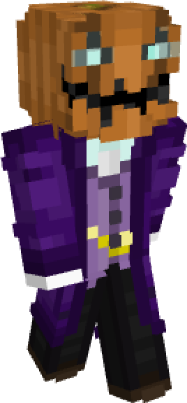 Jack O'Lantern, a pumpkin-headed NPC in a purple suit