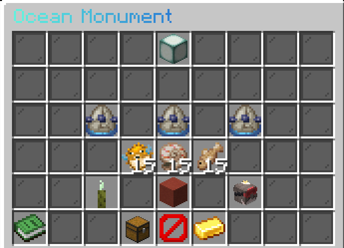 The Ocean Monument menu in Minecraft with the three Elders, the offering and the Awaken button