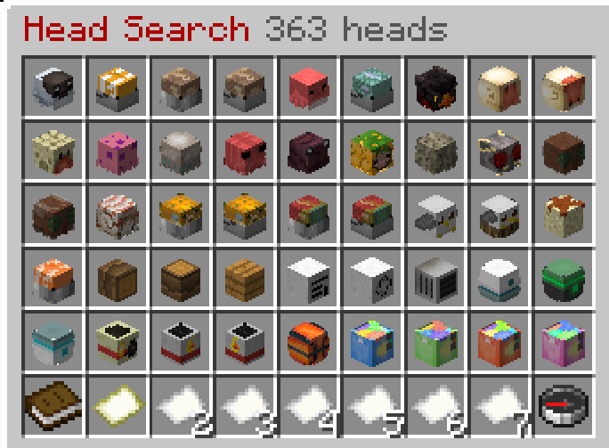 The Head Search menu on KiwiSMP Creative showing a grid of decorative custom heads